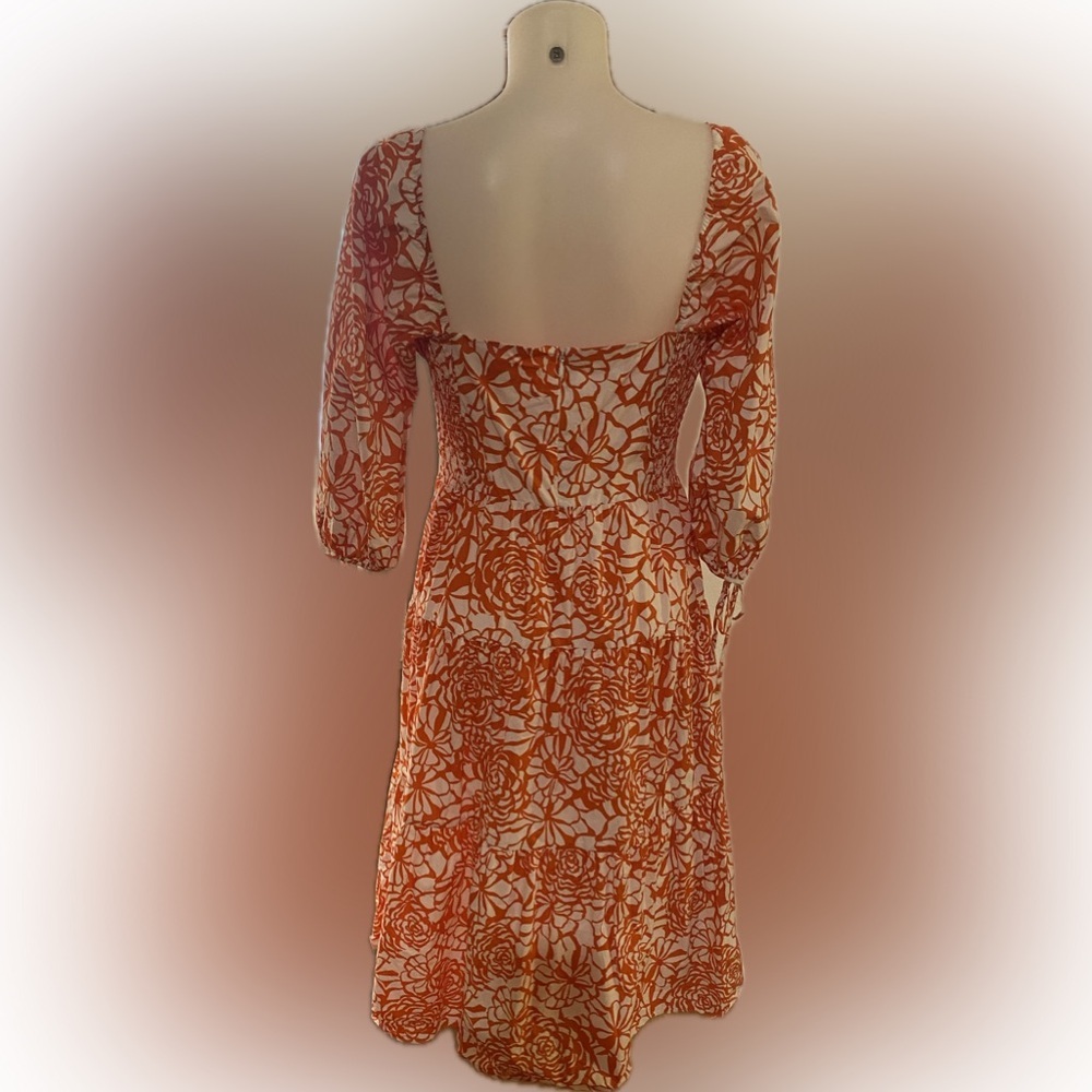 Amanda Uprichard Francine Floral cotton MIDI dress size large orange white - Picture 5 of 6